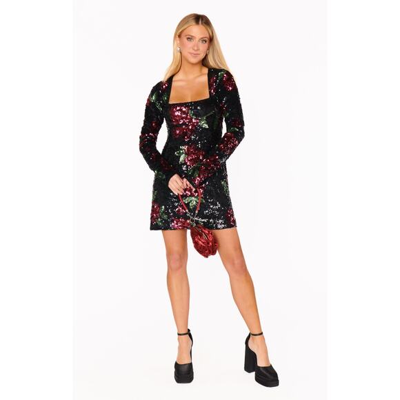 Show Me Your Mumu Out Tonight Mini Dress Send Me Roses Black Sequins S NWT - Picture 3 of 12